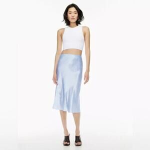Babaton X Aritzia Women's Slip Skirt Midi Pull On Elastic Waist Satin Pale Blue